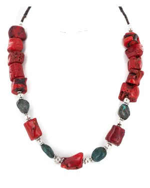 .925 Sterling Silver Certified Authentic Navajo Turquoise Coral Native American Necklace 24511-9 .925 Sterling Silver Certified Authentic Navajo Turquoise Coral Native American Necklace 24511-9