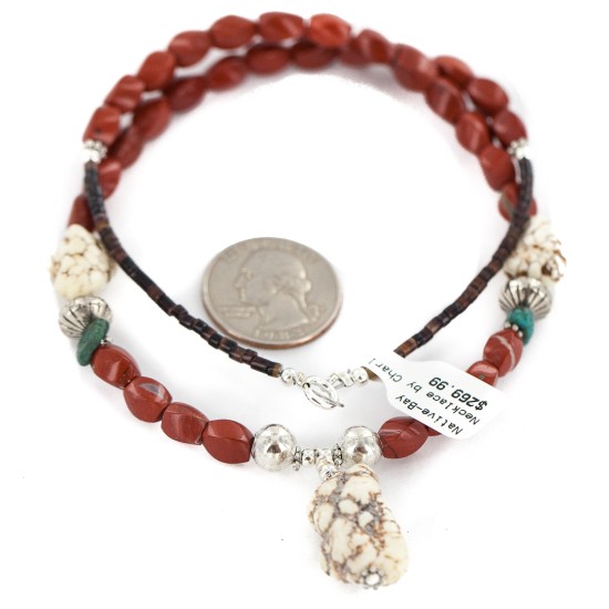 .925 Sterling Silver Certified Authentic Navajo White Howlite Red Jasper Native American Necklace 24511-3 All Products NB160521221835 24511-3 (by LomaSiiva)