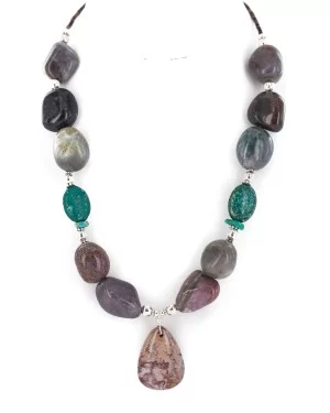 .925 Sterling Silver Drop Certified Authentic Navajo Natural Turquoise Agate Native American Necklace 24514-2 .925 Sterling Silver Drop Certified Authentic Navajo Natural Turquoise Agate Native American Necklace 24514-2