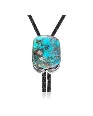 Feather .925 Sterling Silver Certified Authentic Handmade Navajo Native American Natural Turquoise Bolo Tie 34249 Feather .925 Sterling Silver Certified Authentic Handmade Navajo Native American Natural Turquoise Bolo Tie 34249