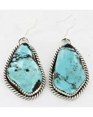 Certified Authentic Handmade Navajo .925 Sterling Silver Dangle Native American Earrings Natural Turquoise 18095-6 Certified Authentic Handmade Navajo .925 Sterling Silver Dangle Native American Earrings Natural Turquoise 18095-6