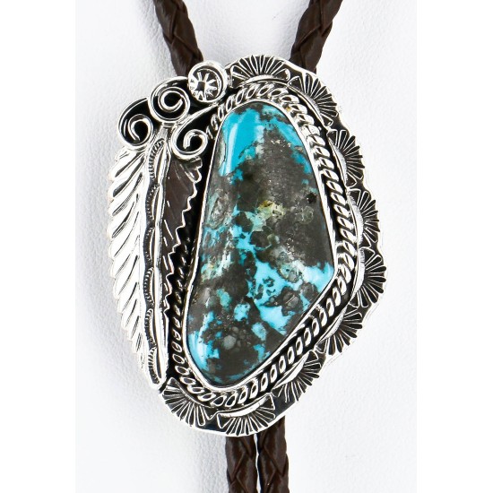 Handmade Certified Authentic Navajo .925 Sterling Silver Natural Turquoise Native American Bolo Tie  1206-2