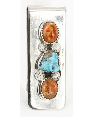 Handmade Certified Authentic Navajo Nickel and .925 Sterling Silver Natural Turquoise Jasper Native American Money Clip 10526-2 Handmade Certified Authentic Navajo Nickel and .925 Sterling Silver Natural Turquoise Jasper Native American Money Clip 10526-2
