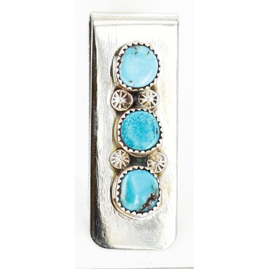 Handmade Certified Authentic Navajo Nickel and .925 Sterling Silver Natural Turquoise Native American Money Clip 10528-2 Handmade Certified Authentic Navajo Nickel and .925 Sterling Silver Natural Turquoise Native American Money Clip 10528-2
