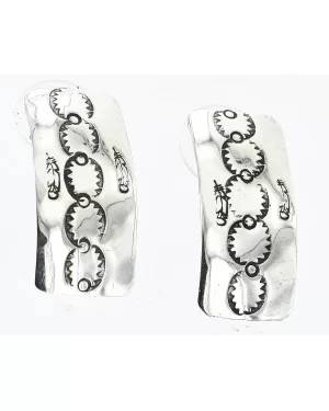 Handmade Feather Certified Authentic Navajo .925 Sterling Silver Stud Native American Earrings 17136-4