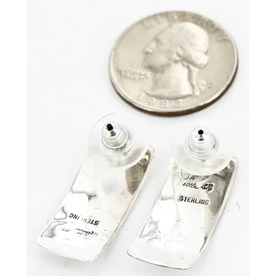 Handmade Feather Mountain Certified Authentic Navajo .925 Sterling Silver Stud Native American Earrings 17136-3