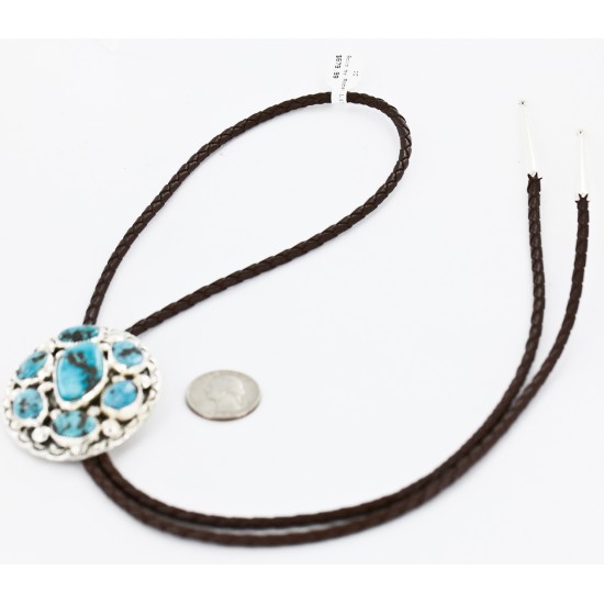Handmade Nuggets Certified Authentic Navajo .925 Sterling Silver Natural Turquoise Native American Bolo Tie  1205