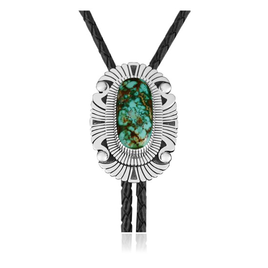 Handmade Certified Authentic Navajo .925 Sterling Silver Native American Natural Turquoise Bolo Tie 34251