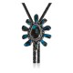 Flower .925 Sterling Silver Certified Authentic Handmade Navajo Native American Natural Turquoise Bolo Tie 34256