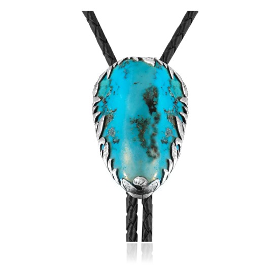 Handmade Certified Authentic Navajo .925 Sterling Silver Native American Natural Turquoise Bolo Tie 34257