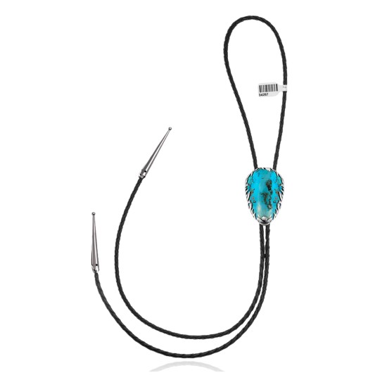 Handmade Certified Authentic Navajo .925 Sterling Silver Native American Natural Turquoise Bolo Tie 34257 Handmade Certified Authentic Navajo .925 Sterling Silver Native American Natural Turquoise Bolo Tie 34257