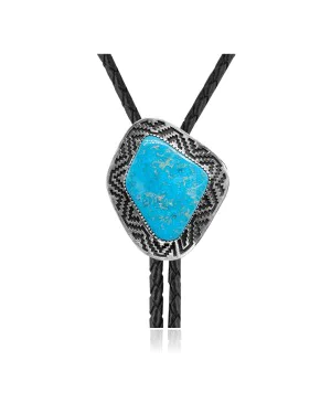 Maze .925 Sterling Silver Certified Authentic Handmade Navajo Native American Natural Turquoise Bolo Tie 34258 Maze .925 Sterling Silver Certified Authentic Handmade Navajo Native American Natural Turquoise Bolo Tie 34258