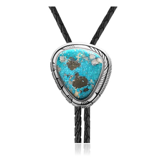 Handmade Certified Authentic Navajo .925 Sterling Silver Native American Natural Turquoise Bolo Tie 34265