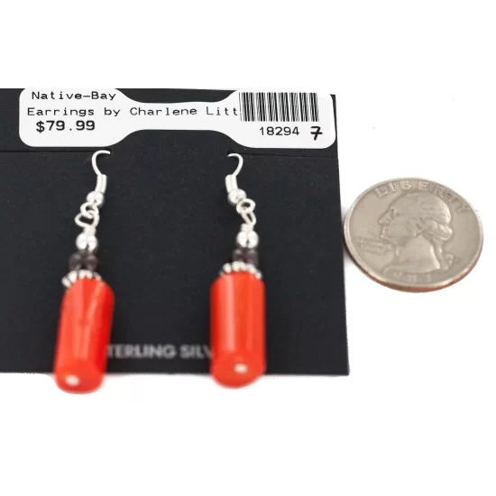 .925 Sterling Silver Hooks Certified Authentic Navajo Natural Tigers Eye Coral Native American Dangle Earrings 18294-7 .925 Sterling Silver Hooks Certified Authentic Navajo Natural Tigers Eye Coral Native American Dangle Earrings 18294-7