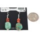 .925 Sterling Silver Hooks Certified Authentic Navajo Natural Turquoise Coral Native American Dangle Earrings 18294-18