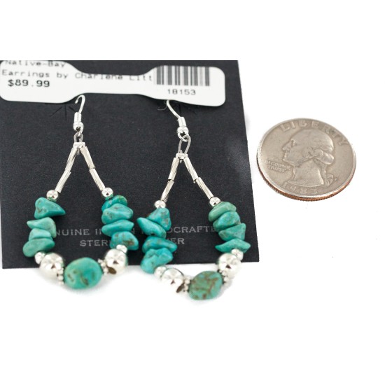 .925 Sterling Silver Hooks Certified Authentic Navajo Natural Turquoise Native American Hoop Earrings 18153-10 All Products NB160528031450 18153-10 (by LomaSiiva)