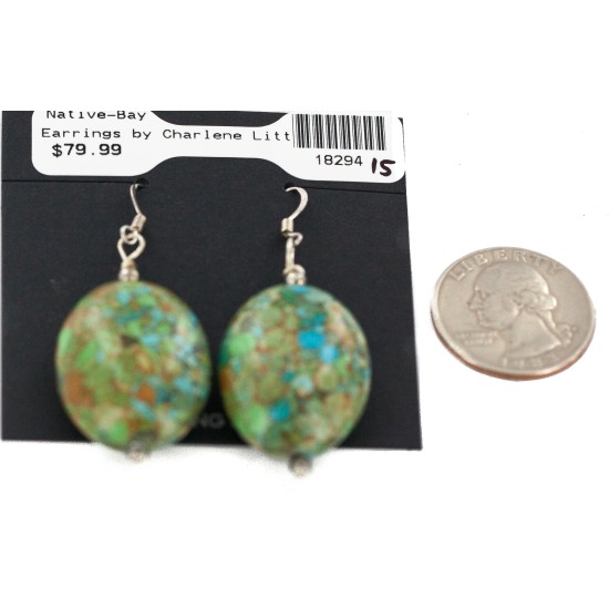 .925 Sterling Silver Hooks Certified Authentic Navajo Composite Turquoise Native American Dangle Earrings 18294-15 All Products NB160528194055 18294-15 (by LomaSiiva)