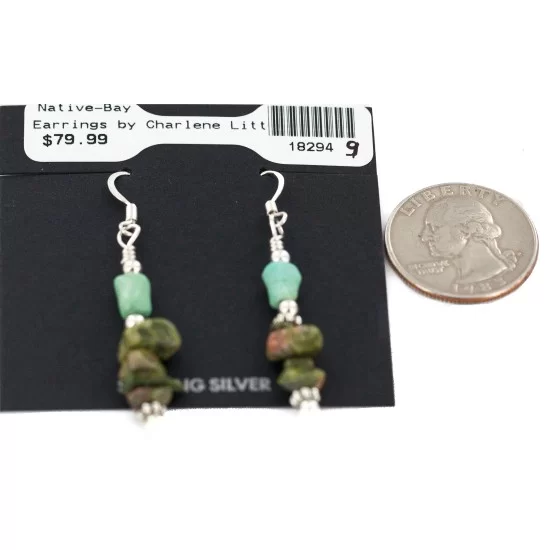 .925 Sterling Silver Hooks Certified Authentic Navajo Natural Turquoise Green Jasper Native American Dangle Earrings 18294-9 .925 Sterling Silver Hooks Certified Authentic Navajo Natural Turquoise Green Jasper Native American Dangle Earrings 18294-9