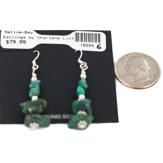 .925 Sterling Silver Hooks Certified Authentic Navajo Natural Turquoise Native American Dangle Earrings 18294-6 All Products NB160528201043 18294-6 (by LomaSiiva)