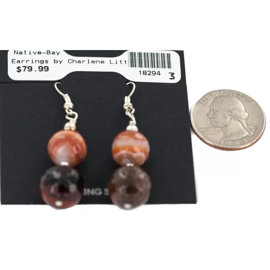 .925 Sterling Silver Hooks Certified Authentic Navajo Natural Carnelian Native American Dangle Earrings 18294-3