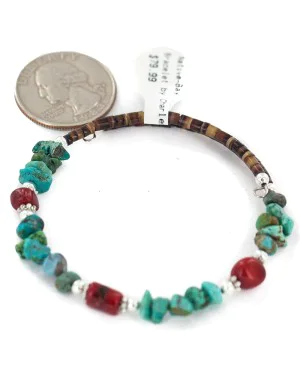 Navajo Certified Authentic Natural Turquoise Coral Heishi Native American Adjustable Wrap Bracelet 18295 Navajo Certified Authentic Natural Turquoise Coral Heishi Native American Adjustable Wrap Bracelet 18295