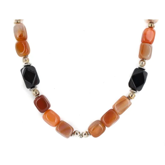 .925 Sterling Silver Certified Authentic Navajo Natural Carnelian Black Onyx Native American Necklace 750247 .925 Sterling Silver Certified Authentic Navajo Natural Carnelian Black Onyx Native American Necklace 750247