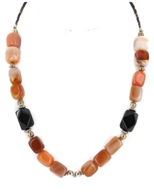 .925 Sterling Silver Certified Authentic Navajo Natural Carnelian Black Onyx Native American Necklace 750247 .925 Sterling Silver Certified Authentic Navajo Natural Carnelian Black Onyx Native American Necklace 750247