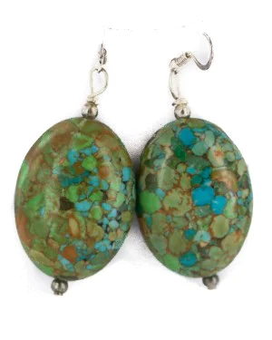 .925 Sterling Silver Hooks Certified Authentic Navajo Composite Turquoise Native American Dangle Earrings 18294-15