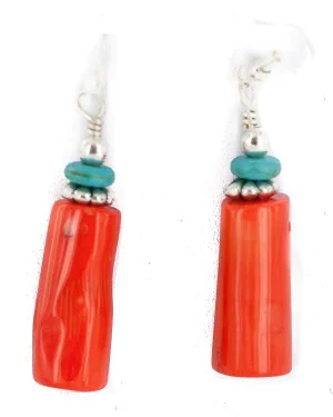 .925 Sterling Silver Hooks Certified Authentic Navajo Coral Native American Dangle Earrings 18294-16 .925 Sterling Silver Hooks Certified Authentic Navajo Coral Native American Dangle Earrings 18294-16