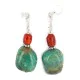 .925 Sterling Silver Hooks Certified Authentic Navajo Natural Turquoise Coral Native American Dangle Earrings 18294-10