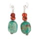 .925 Sterling Silver Hooks Certified Authentic Navajo Natural Turquoise Coral Native American Dangle Earrings 18294-18
