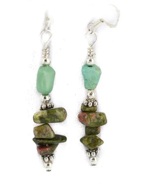 .925 Sterling Silver Hooks Certified Authentic Navajo Natural Turquoise Green Jasper Native American Dangle Earrings 18294-9 .925 Sterling Silver Hooks Certified Authentic Navajo Natural Turquoise Green Jasper Native American Dangle Earrings 18294-9