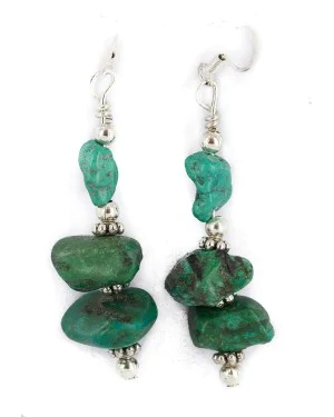 .925 Sterling Silver Hooks Certified Authentic Navajo Natural Turquoise Native American Dangle Earrings 18294-1