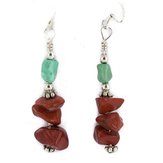 .925 Sterling Silver Hooks Certified Authentic Navajo Natural Turquoise Red Jasper Native American Dangle Earrings 18294-5 All Products NB160528033849 18294-5 (by LomaSiiva)