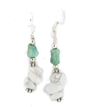 .925 Sterling Silver Hooks Navajo Certified Authentic White Howlite Native American Dangle Earrings 18294-24