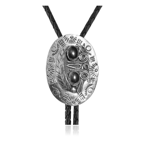 Feather .925 Sterling Silver Certified Authentic Handmade Navajo Native American Black Onyx Bolo Tie 34276 Feather .925 Sterling Silver Certified Authentic Handmade Navajo Native American Black Onyx Bolo Tie 34276