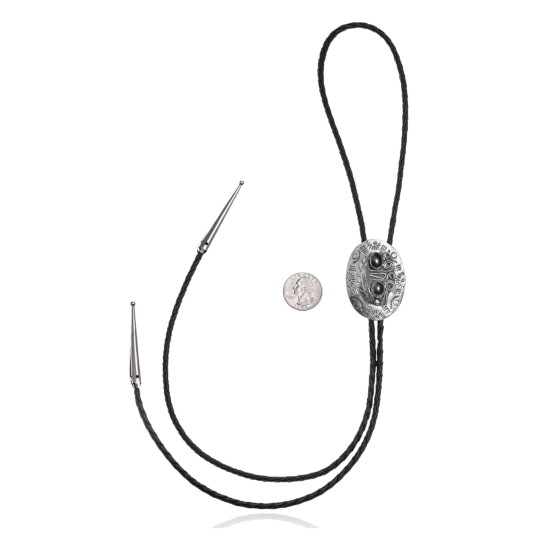 Feather .925 Sterling Silver Certified Authentic Handmade Navajo Native American Black Onyx Bolo Tie 34276 Feather .925 Sterling Silver Certified Authentic Handmade Navajo Native American Black Onyx Bolo Tie 34276