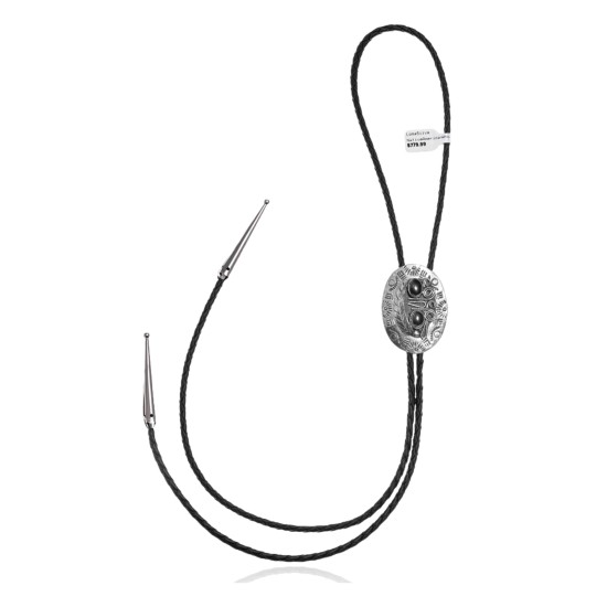 Feather .925 Sterling Silver Certified Authentic Handmade Navajo Native American Black Onyx Bolo Tie 34276 Feather .925 Sterling Silver Certified Authentic Handmade Navajo Native American Black Onyx Bolo Tie 34276