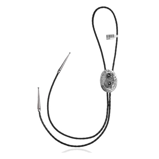 Feather .925 Sterling Silver Certified Authentic Handmade Navajo Native American Black Onyx Bolo Tie 34276 Feather .925 Sterling Silver Certified Authentic Handmade Navajo Native American Black Onyx Bolo Tie 34276