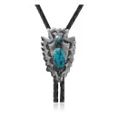 Arrowhead, Feather Handmade Certified Authentic Navajo .925 Sterling Silver Native American Natural Turquoise Bolo Tie 34277