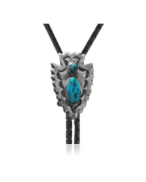 Arrowhead, Feather Handmade Certified Authentic Navajo .925 Sterling Silver Native American Natural Turquoise Bolo Tie 34277 Arrowhead, Feather Handmade Certified Authentic Navajo .925 Sterling Silver Native American Natural Turquoise Bolo Tie 34277