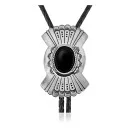 Sun .925 Sterling Silver Certified Authentic Handmade Navajo Native American Black Onyx Bolo Tie 34288