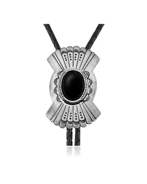 Sun .925 Sterling Silver Certified Authentic Handmade Navajo Native American Black Onyx Bolo Tie 34288 Sun .925 Sterling Silver Certified Authentic Handmade Navajo Native American Black Onyx Bolo Tie 34288