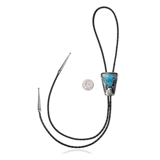Wave .925 Sterling Silver Certified Authentic Handmade Navajo Native American Natural Turquoise Bolo Tie 34291 All Products NB180620190709 34291 (by LomaSiiva)