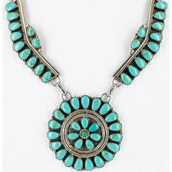 Handmade Certified Authentic Navajo .925 Sterling Silver Natural Turquoise Set Native American Necklace Earrings 15789-14644