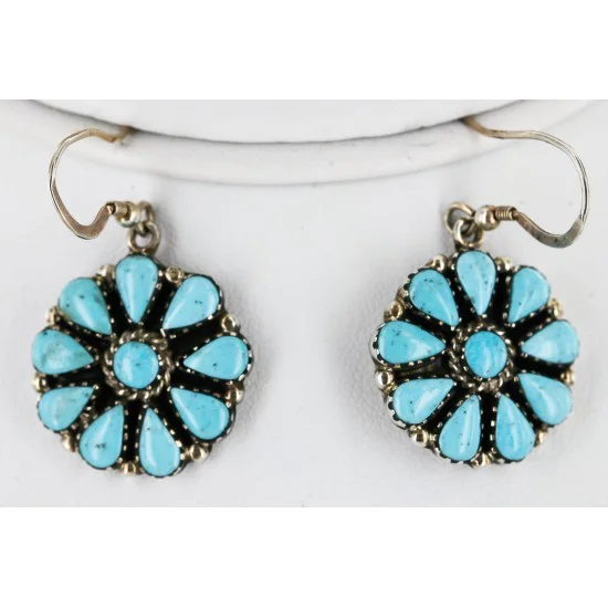 Handmade Certified Authentic Navajo .925 Sterling Silver Natural Turquoise Set Native American Necklace Earrings 15789-14644
