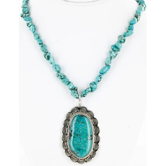 .925 Sterling Silver Handmade Certified Authentic Navajo Natural Turquoise Native American Necklace 15055-15409 .925 Sterling Silver Handmade Certified Authentic Navajo Natural Turquoise Native American Necklace 15055-15409