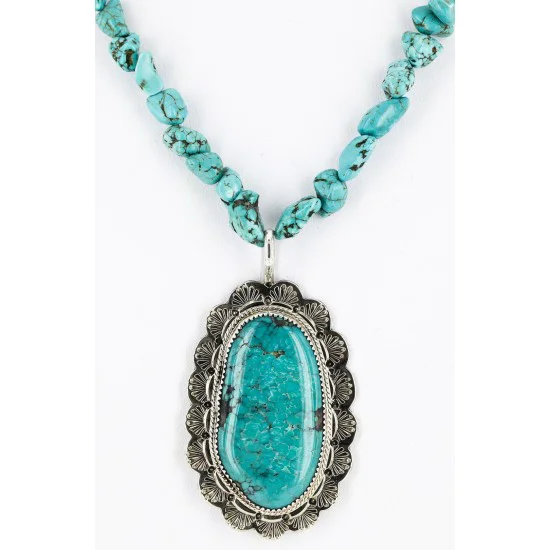 .925 Sterling Silver Handmade Certified Authentic Navajo Natural Turquoise Native American Necklace 15055-15409 .925 Sterling Silver Handmade Certified Authentic Navajo Natural Turquoise Native American Necklace 15055-15409