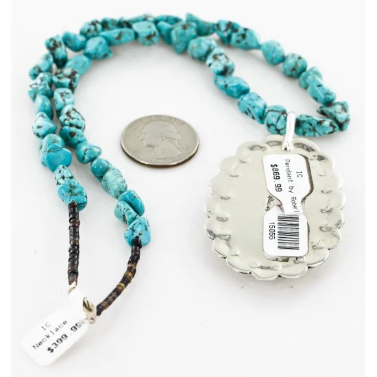 .925 Sterling Silver Handmade Certified Authentic Navajo Natural Turquoise Native American Necklace 15055-15409 .925 Sterling Silver Handmade Certified Authentic Navajo Natural Turquoise Native American Necklace 15055-15409