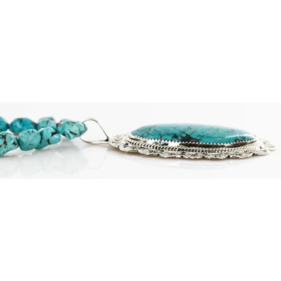.925 Sterling Silver Handmade Certified Authentic Navajo Natural Turquoise Native American Necklace 15055-15409 .925 Sterling Silver Handmade Certified Authentic Navajo Natural Turquoise Native American Necklace 15055-15409